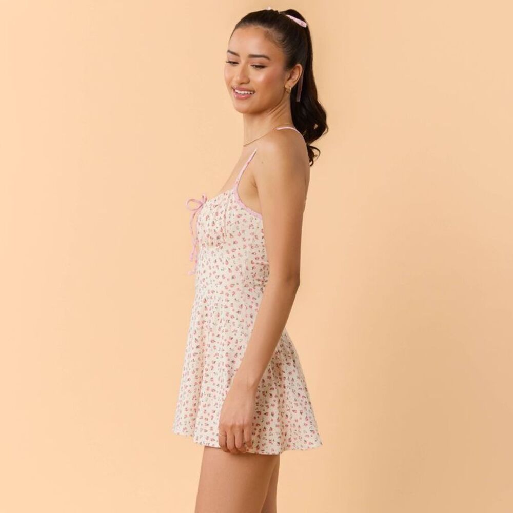Blogilates -  Women's Tie Front Twirl Dress - Pink Fl Pink Floral - Picture 4 of 5